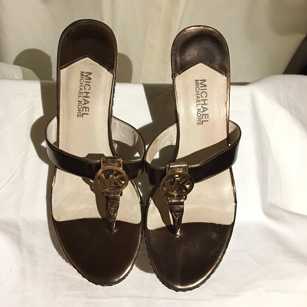 MICHAEL KORS ESPADRILLE WEDGE SANDALS BRONZE SZ 8